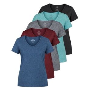 Women’s Dry-Fit Short Sleeve V Neck Workout Tees - 5 Pack - Size M